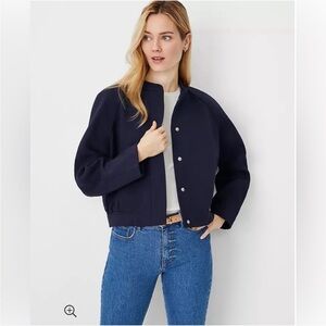 Ann Taylor Navy Blue Twill Bomber Jacket